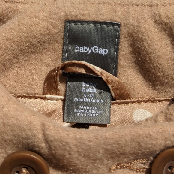 6-12 Months Baby Gap Tan Peacoat with Polka Dot Lining and Bow on Back - Picture 4 of 5